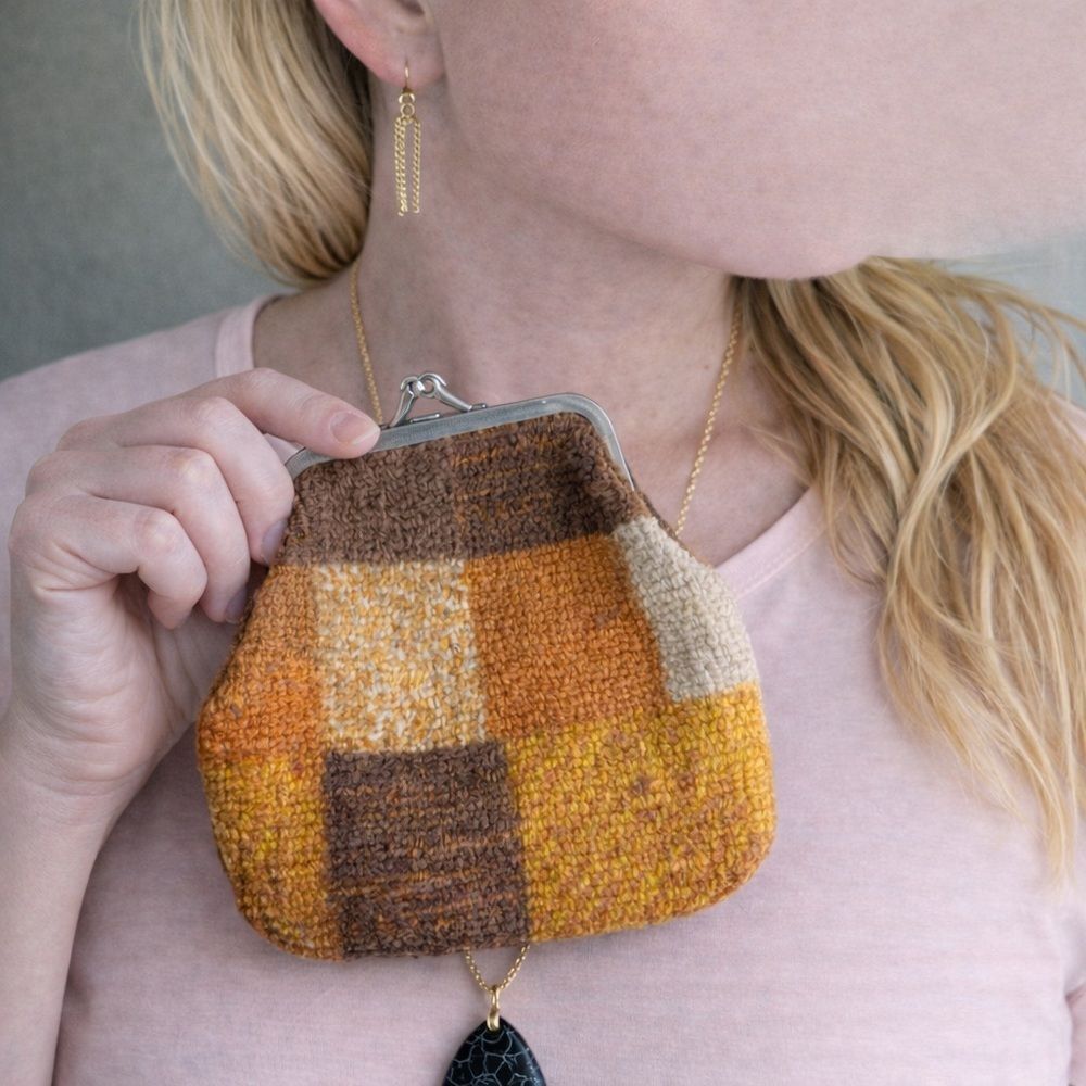 Patchwork Clasp Coin Purse - Brown and Orange